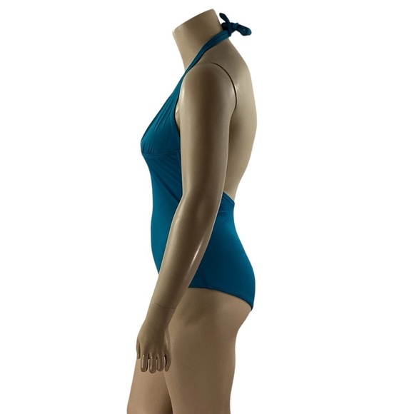 J.Crew Halter V-Neck One-Piece Swimsuit Teal Size 14 - Picture 4 of 7